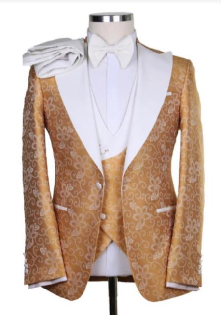 White and Gold Tuxedo - Slim Fit Gold Tuxedo