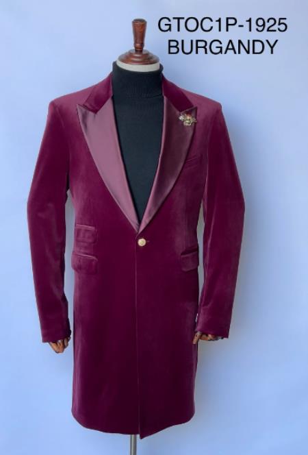 Velvet Long Coat - Velvet Carcoat - Burgundy Coat