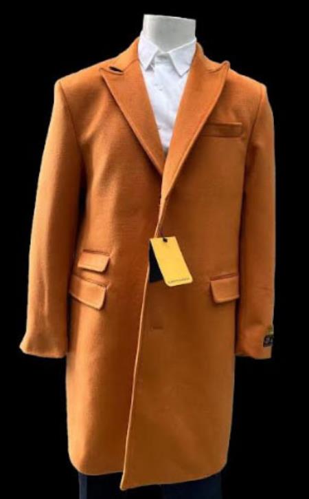 Mens Orange Fashion Overcoat - Orange Carcoat