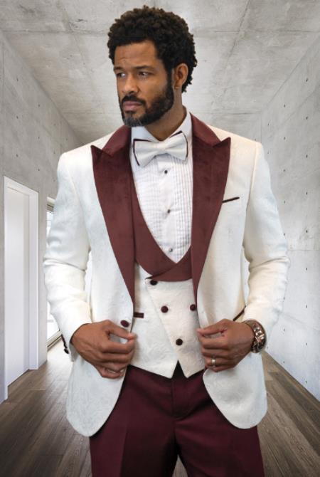 Two Toned Tuxedo With Matching Tuxedo - White and Burgundy