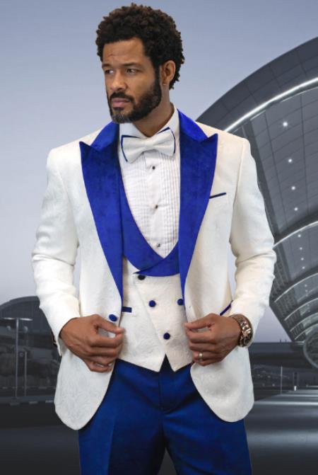 Two Toned Tuxedo With Matching Tuxedo - White and Royal Blue