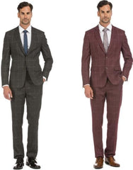 Burgundy Plaid Suit - Burgundy Windowpane Suit - 2 Button Suit