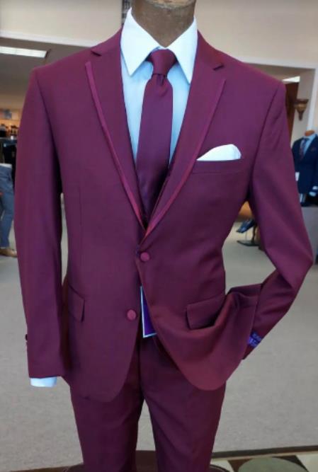 Burgundy Groom Tuxedo - Maroon Groom Suit With Trim Lapel