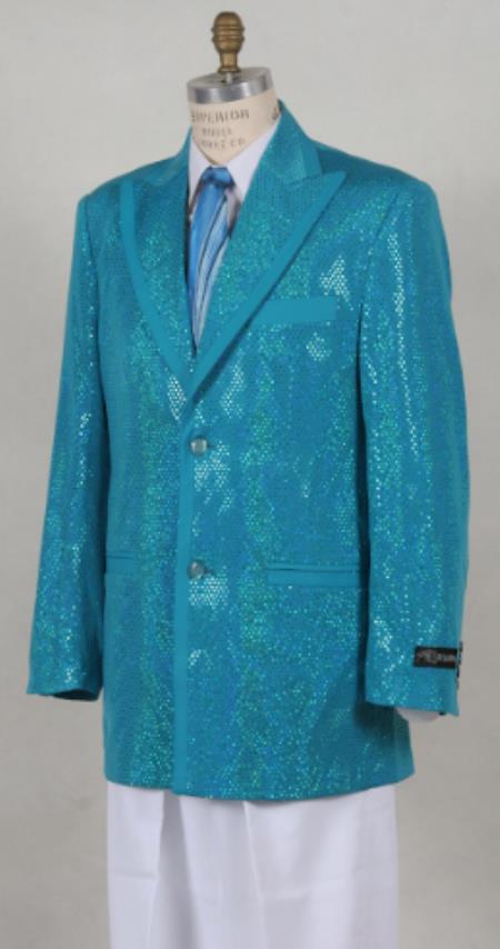 Turquoise Mens Shiny Blazer - Aqua Blue Sparkly Sport Coat