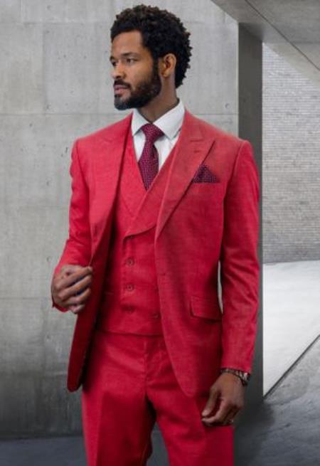 Men 3 Piece Suit Red