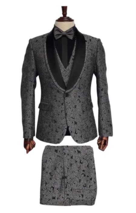 Grey Paisley Suit - Fashion Prom Suit - Wedding Gray Tuxedo