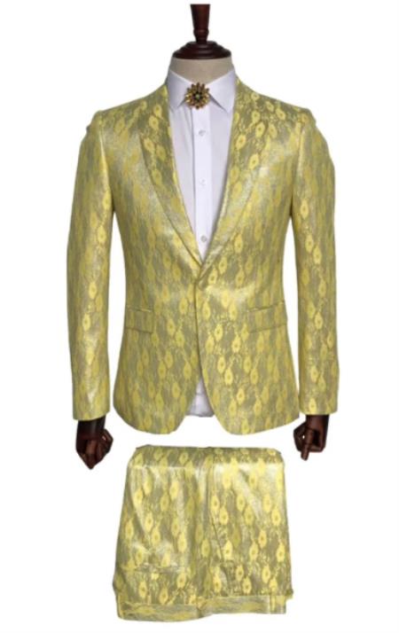 Yellow Paisley Suit - Fashion Prom Tuxedo - Wedding Tuxedo