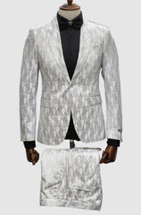 White Paisley Suit  - Fashion Prom Suit - Wedding Tuxedo