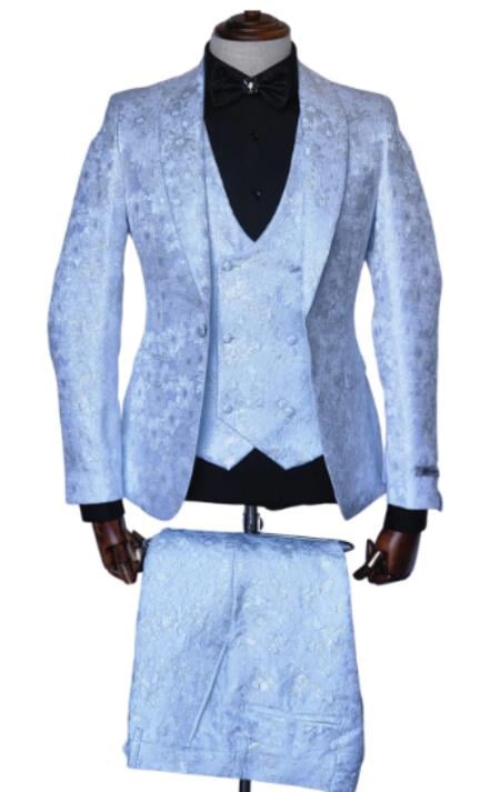 White Paisley Suit  - Fashion Prom Tuxedo - Wedding Suit