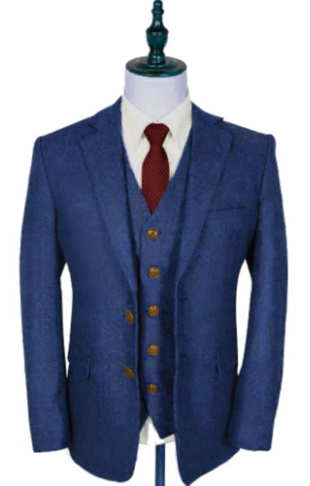 Vintage Suits - Tweed Suits - Herringbone Suits Blue