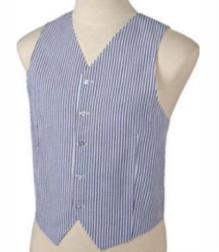 Striped Navy Blue and White Seersucker Vests