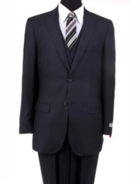 Mens Slim Fit Vested Suit - Slim Fit 3 Pieces Black Suit