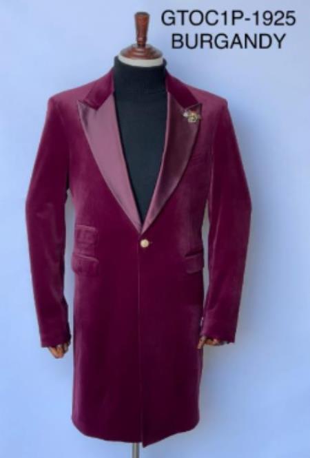 Velvet Tuxedo - Mens Velvet Blazer - Velvet Sport Coat - Three Quarter Length Burgundy