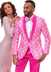 Mens Paisley Pattern Modern Fit Hot Pink Fuchsia Tuxedo