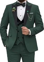 Men 3 Piece Double Breasted Suit Dark Green