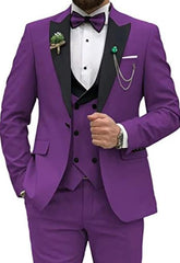 Men 3 Piece Double Breasted Suit Purple