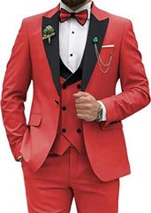 Men 3 Piece Double Breasted Suit Red