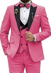 Men 3 Piece Double Breasted Suit Rose