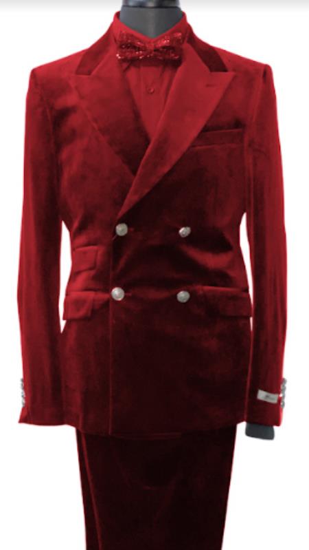 Velvet Suits - Double Breasted Suits - Slim Fit Suit Burgundy