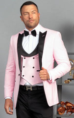 Ultra Slim Fit Prom Tuxedos - Pink Prom Suits with Double Breasted Vest - Homecoming Suit