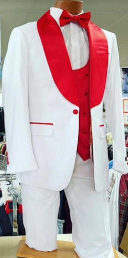 White and Red Tuxedo With Vest - Groom Tuxedo