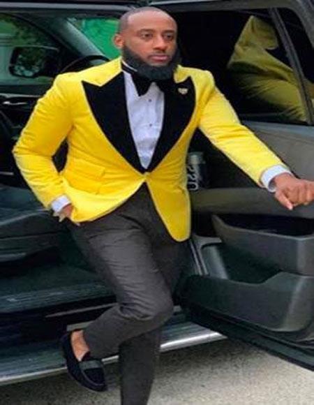 Yellow Tuxedo Suits - black and yellow tuxedo -   yellow groomsmen suits