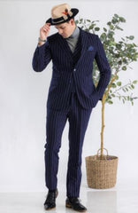 Turtleneck Suit + Free Turtleneck Sweater Package - Navy Mens Suit