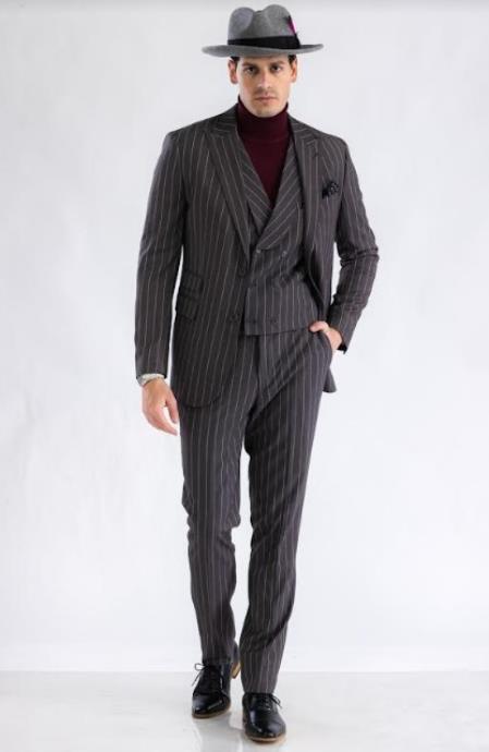 Turtleneck Suit + Free Turtleneck Sweater Package - Black Mens Suit