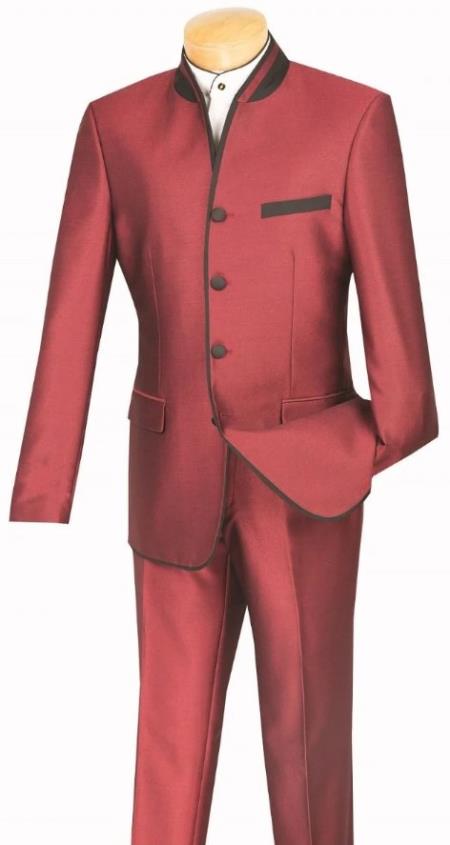 Mandarin Collar Tuxedo - Mandarin Tuxedo - No Collar Suit - Wine Suit