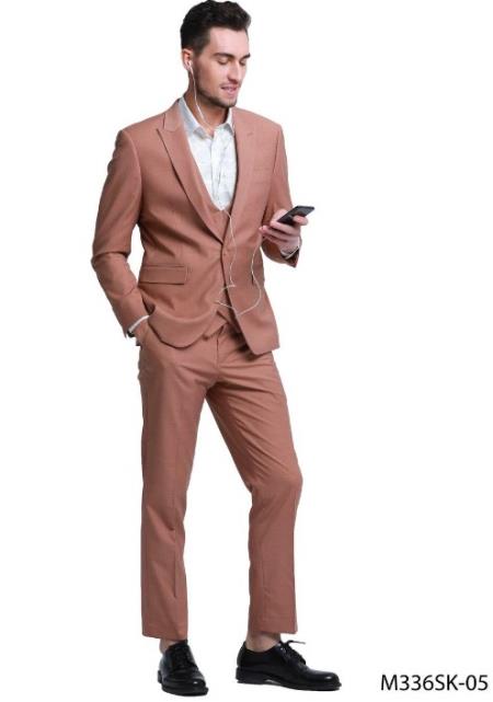 Light Brown Vested Suit - Groomsmen Suit - Peak Lapel Slim Fit