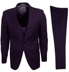 Stacy Adams Suit Fashionable Vest Eggplant Purple Big Lapels 3 Piece