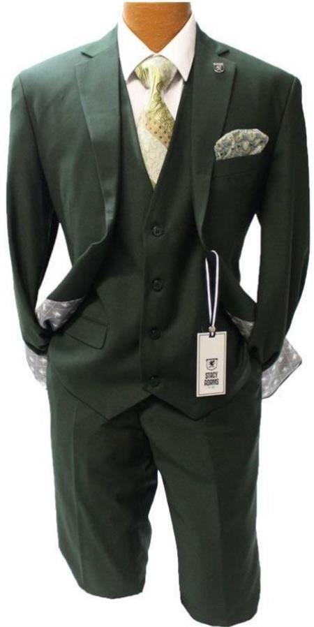 Stacy Adams Suit Mens Forrest Green Suit Vested 3 Piece Suit