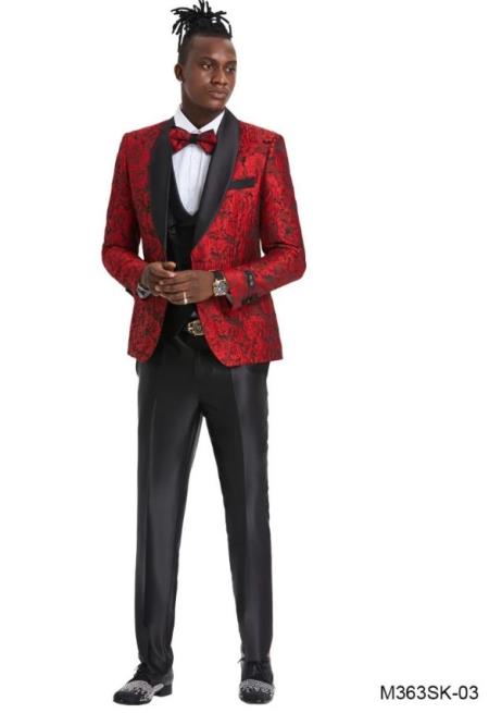 Paisley Suit - Wedding Tuxedo Suit - Prom Red Suit