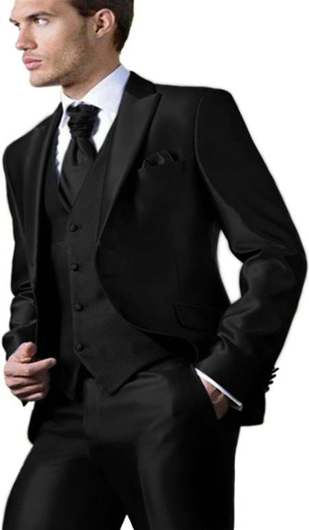 Shiny Suit - Prom Suit - Vested Sateen Flashy Suit - Black