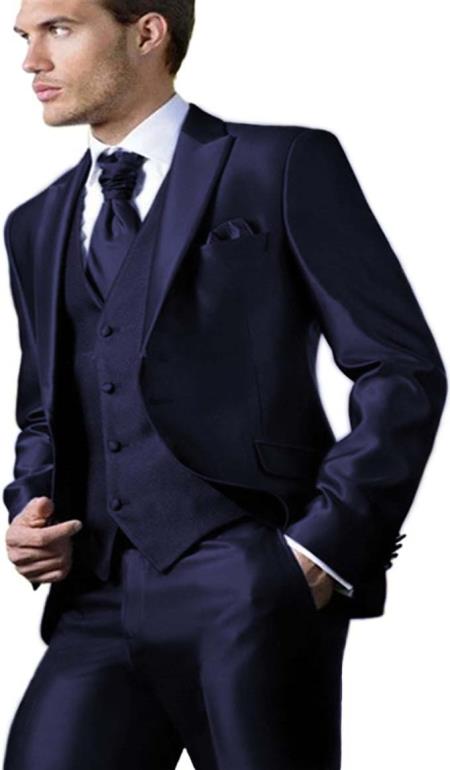 Shiny Suit - Prom Suit - Vested Sateen Flashy Suit - Blue