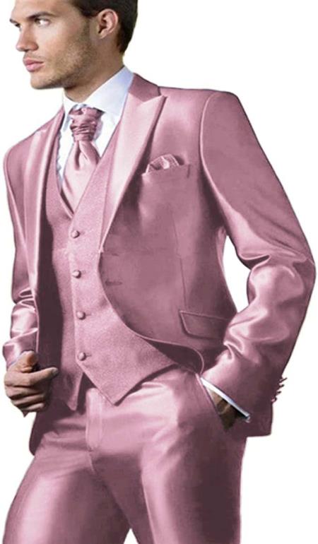 Shiny Suit - Prom Suit - Vested Sateen Flashy Suit - Pink