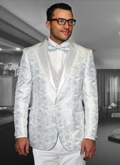 White Paisley Suit - Wedding Tuxedo - Groom Suit