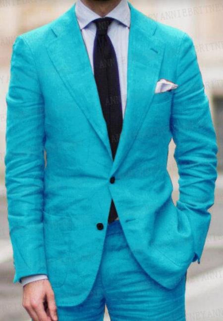 Turquoise Linen Suit - Light Blue Linen Suit - Aqua Tiffany Color