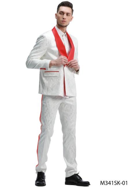 White and Red Tuxedo Suit - Prom Suit - Prom Wedding Suit