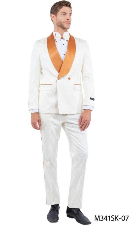 White and Rust Tuxedo Suit - Prom Suit - Prom Wedding Suit