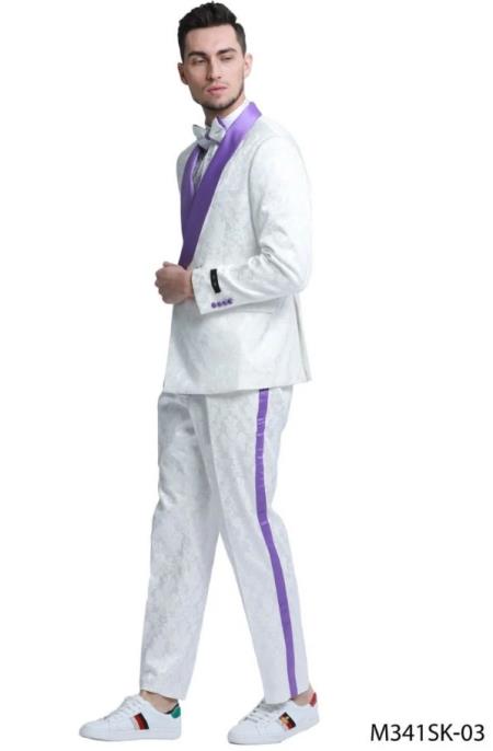 White and Purple Tuxedo Suit - Prom Suit - Prom Wedding Suit