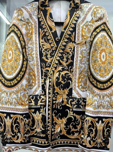 White and Gold and Black Tuxedo Jacket - Designer Pattern