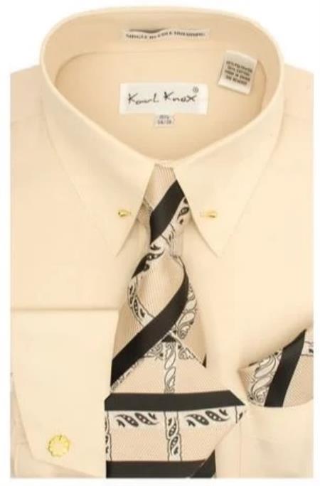 Yellow Pin Collar Dress Shirt With Collar Bar