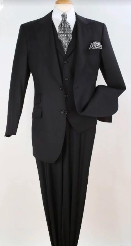 Suit - 1920s Old School Suit - Ticket Pocket Peak Lapel Black Suit