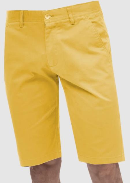 Mens Solid Yellow Classic Fit Flat Front Shorts