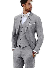 3 Piece Linen Suit - Gray Mens Suit - Vested summer Suit