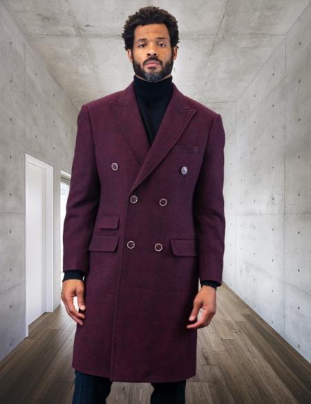 Statement Double Breasted Burgundy Overcoat