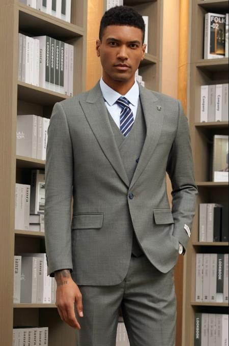 Stacy Adams Mens Pinstripe Suit Gray