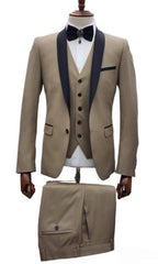 Tan Tuxedo - Beige Tuxedo Vested Suit - Khaki Wedding Suit