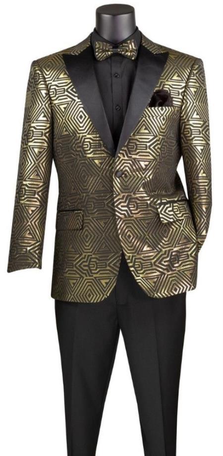 Prom Suit - Gold - Paisley Floral Tuxedo - Wedding Groom Suit